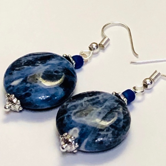 Sodalite Earrings in Sterling Silver - Picture 3 of 7
